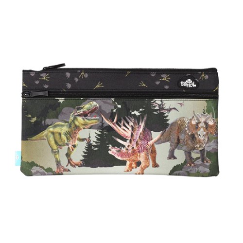 SPE-PLC-RDIN - SPENCIL PENCIL CASE RECTANGLE Fabric 34x17cm Dinosaur 2 Zips